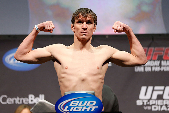 MONTREAL, QC - MARCH 15: Darren Elkins weighs in during the UFC 158 weigh-in at Bell Centre on March 15, 2013 in Montreal, Quebec, Canada.  (Photo by Josh Hedges/Zuffa LLC/Zuffa LLC via Getty Images)