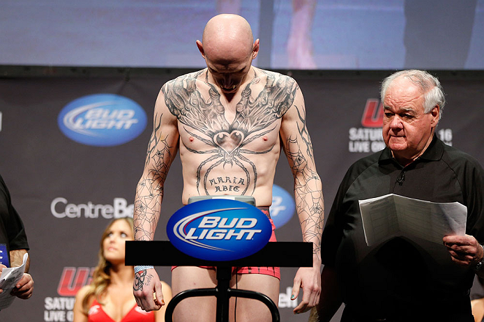 MONTREAL, QC - MARCH 15:  Colin "Freakshow" Fletcher weighs in during the UFC 158 weigh-in at Bell Centre on March 15, 2013 in Montreal, Quebec, Canada.  (Photo by Josh Hedges/Zuffa LLC/Zuffa LLC via Getty Images) *** Loal Caption *** Colin Fletcher