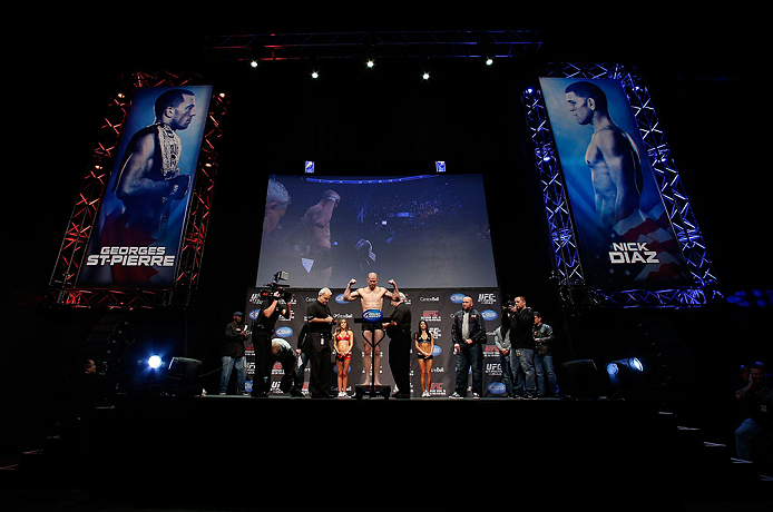 MONTREAL, QC - MARCH 15:  Nate Marquardt weighs in during the UFC 158 weigh-in at Bell Centre on March 15, 2013 in Montreal, Quebec, Canada.  (Photo by Josh Hedges/Zuffa LLC/Zuffa LLC via Getty Images)