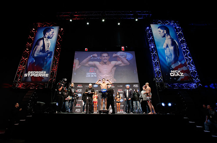 MONTREAL, QC - MARCH 15: Jake Ellenberger weighs in during the UFC 158 weigh-in at Bell Centre on March 15, 2013 in Montreal, Quebec, Canada. (Photo by Josh Hedges/Zuffa LLC/Zuffa LLC via Getty Images)