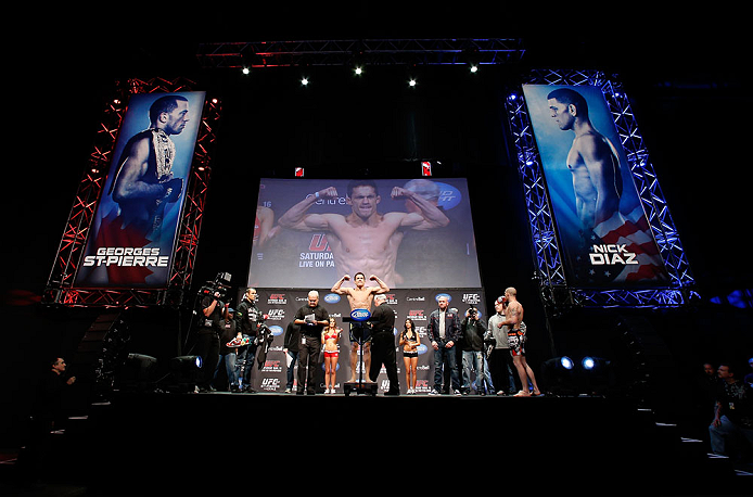 MONTREAL, QC - MARCH 15:  Jake Ellenberger weighs in during the UFC 158 weigh-in at Bell Centre on March 15, 2013 in Montreal, Quebec, Canada.  (Photo by Josh Hedges/Zuffa LLC/Zuffa LLC via Getty Images)