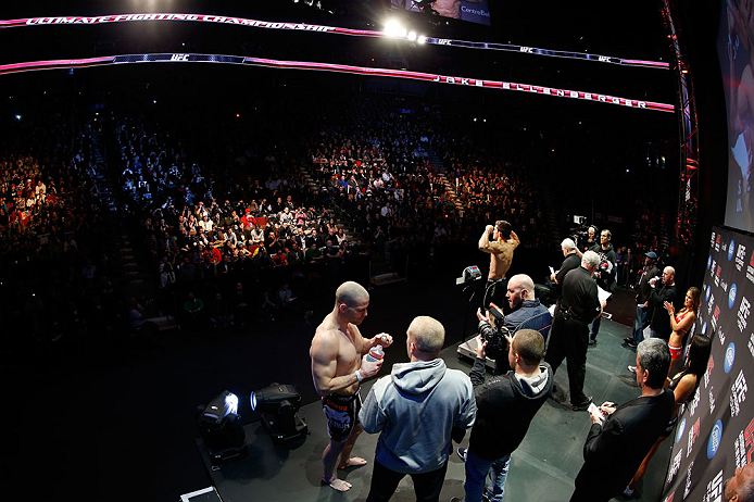 MONTREAL, QC - MARCH 15:  Jake Ellenberger weighs in during the UFC 158 weigh-in at Bell Centre on March 15, 2013 in Montreal, Quebec, Canada.  (Photo by Josh Hedges/Zuffa LLC/Zuffa LLC via Getty Images)