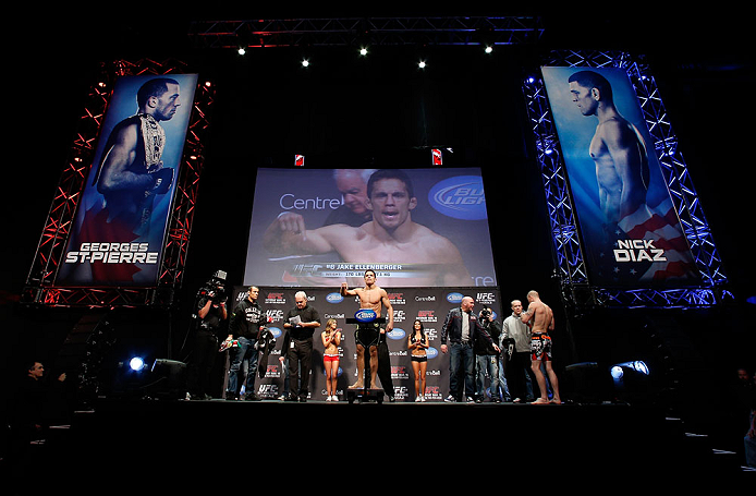 MONTREAL, QC - MARCH 15:  Jake Ellenberger weighs in during the UFC 158 weigh-in at Bell Centre on March 15, 2013 in Montreal, Quebec, Canada.  (Photo by Josh Hedges/Zuffa LLC/Zuffa LLC via Getty Images)