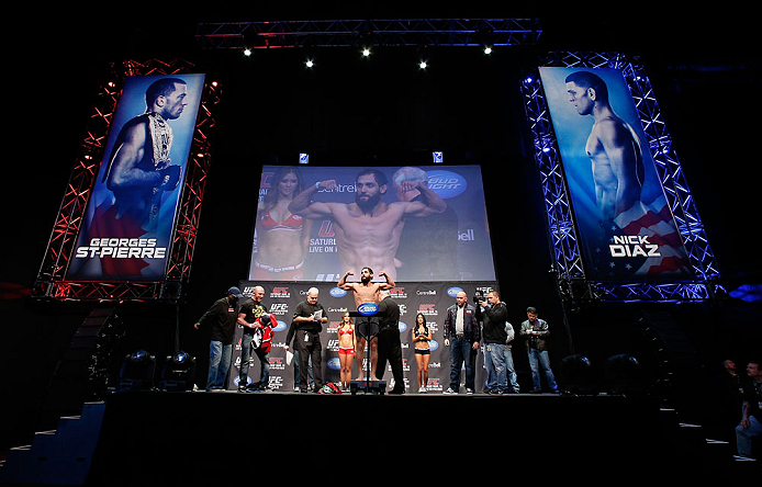 MONTREAL, QC - MARCH 15: Johny Hendricks weighs in during the UFC 158 weigh-in at Bell Centre on March 15, 2013 in Montreal, Quebec, Canada. (Photo by Josh Hedges/Zuffa LLC/Zuffa LLC via Getty Images)