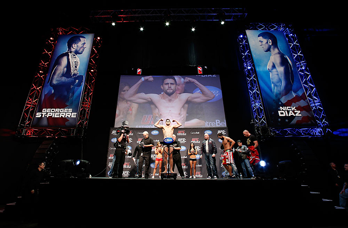 MONTREAL, QC - MARCH 15:  Carlos Condit weighs in during the UFC 158 weigh-in at Bell Centre on March 15, 2013 in Montreal, Quebec, Canada.  (Photo by Josh Hedges/Zuffa LLC/Zuffa LLC via Getty Images)