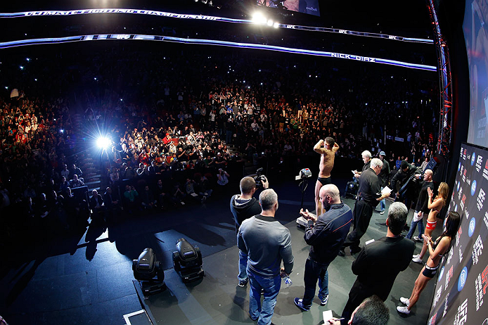 MONTREAL, QC - MARCH 15: Nick Diaz weighs in during the UFC 158 weigh-in at Bell Centre on March 15, 2013 in Montreal, Quebec, Canada. (Photo by Josh Hedges/Zuffa LLC/Zuffa LLC via Getty Images)
