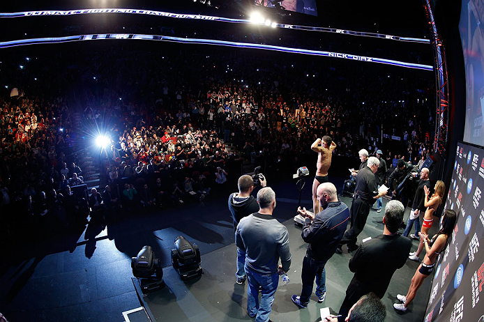 MONTREAL, QC - MARCH 15:  Nick Diaz weighs in during the UFC 158 weigh-in at Bell Centre on March 15, 2013 in Montreal, Quebec, Canada.  (Photo by Josh Hedges/Zuffa LLC/Zuffa LLC via Getty Images)