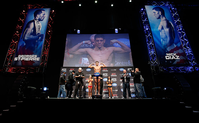 MONTREAL, QC - MARCH 15:  Nick Diaz weighs in during the UFC 158 weigh-in at Bell Centre on March 15, 2013 in Montreal, Quebec, Canada.  (Photo by Josh Hedges/Zuffa LLC/Zuffa LLC via Getty Images)