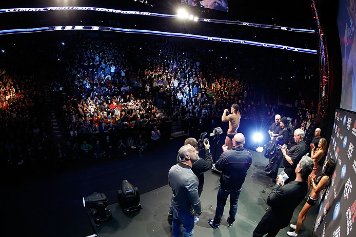MONTREAL, QC - MARCH 15: Nick Diaz weighs in during the UFC 158 weigh-in at Bell Centre on March 15, 2013 in Montreal, Quebec, Canada. (Photo by Josh Hedges/Zuffa LLC/Zuffa LLC via Getty Images)