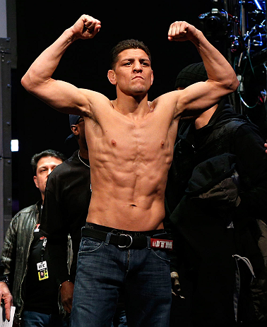 MONTREAL, QC - MARCH 15: Nick Diaz postures during the UFC 158 weigh-in at Bell Centre on March 15, 2013 in Montreal, Quebec, Canada. (Photo by Josh Hedges/Zuffa LLC/Zuffa LLC via Getty Images)