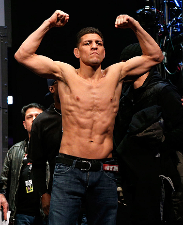 MONTREAL, QC - MARCH 15: Nick Diaz postures during the UFC 158 weigh-in at Bell Centre on March 15, 2013 in Montreal, Quebec, Canada.  (Photo by Josh Hedges/Zuffa LLC/Zuffa LLC via Getty Images)