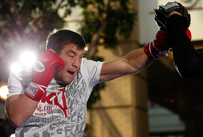 WINNIPEG, CANADA - JUNE 12: Sam Stout holds an open workout session for fans and media at Portage Place on June 12, 2013 in Winnipeg, Manitoba, Canada. (Photo by Josh Hedges/Zuffa LLC/Zuffa LLC via Getty Images)