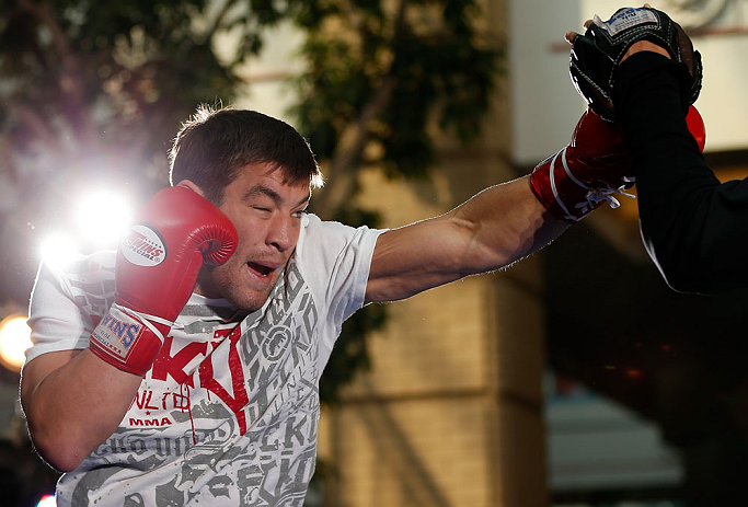 WINNIPEG, CANADA - JUNE 12:  Sam Stout holds an open workout session for fans and media at Portage Place on June 12, 2013 in Winnipeg, Manitoba, Canada.  (Photo by Josh Hedges/Zuffa LLC/Zuffa LLC via Getty Images)