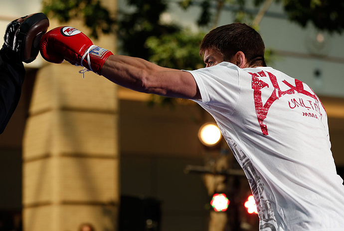 WINNIPEG, CANADA - JUNE 12:  Sam Stout holds an open workout session for fans and media at Portage Place on June 12, 2013 in Winnipeg, Manitoba, Canada.  (Photo by Josh Hedges/Zuffa LLC/Zuffa LLC via Getty Images)