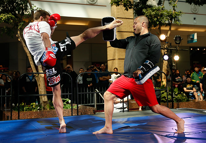 WINNIPEG, CANADA - JUNE 12: Sam Stout holds an open workout session for fans and media at Portage Place on June 12, 2013 in Winnipeg, Manitoba, Canada. (Photo by Josh Hedges/Zuffa LLC/Zuffa LLC via Getty Images)