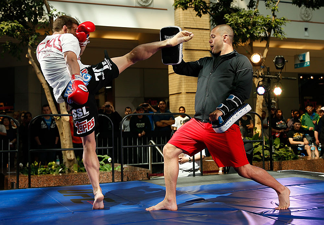 WINNIPEG, CANADA - JUNE 12:  Sam Stout holds an open workout session for fans and media at Portage Place on June 12, 2013 in Winnipeg, Manitoba, Canada.  (Photo by Josh Hedges/Zuffa LLC/Zuffa LLC via Getty Images)