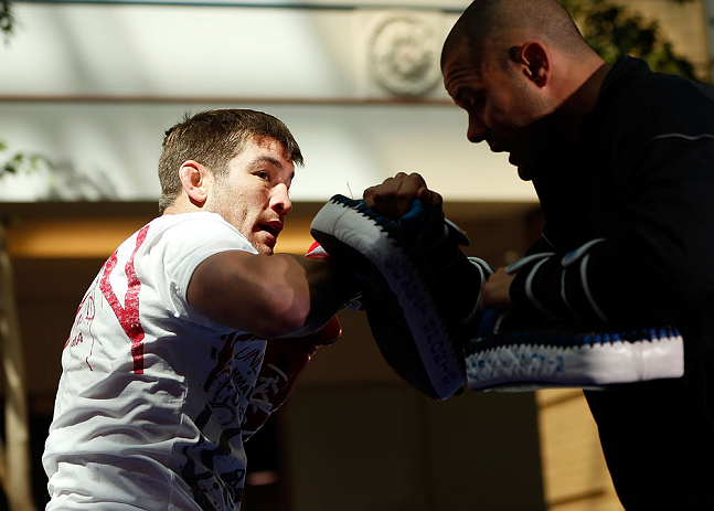 WINNIPEG, CANADA - JUNE 12: Sam Stout holds an open workout session for fans and media at Portage Place on June 12, 2013 in Winnipeg, Manitoba, Canada. (Photo by Josh Hedges/Zuffa LLC/Zuffa LLC via Getty Images)