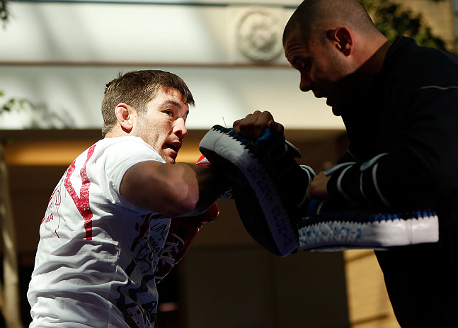 WINNIPEG, CANADA - JUNE 12:  Sam Stout holds an open workout session for fans and media at Portage Place on June 12, 2013 in Winnipeg, Manitoba, Canada.  (Photo by Josh Hedges/Zuffa LLC/Zuffa LLC via Getty Images)