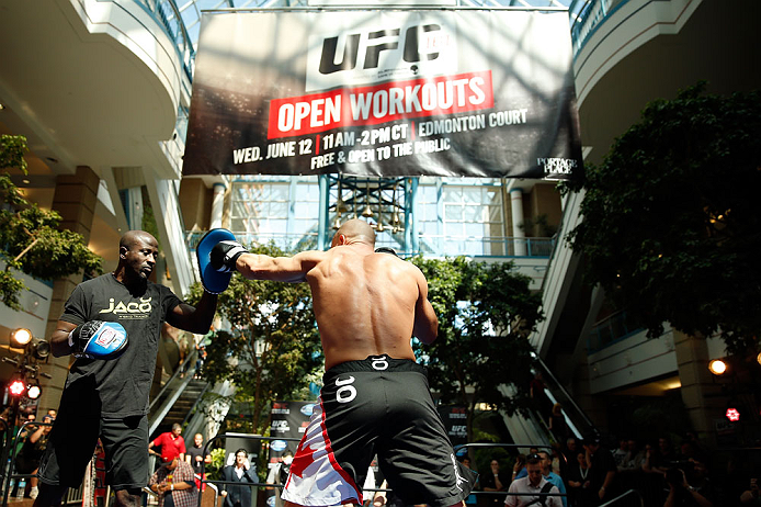 WINNIPEG, CANADA - JUNE 12: Ryan Jimmo holds an open workout session for fans and media at Portage Place on June 12, 2013 in Winnipeg, Manitoba, Canada. (Photo by Josh Hedges/Zuffa LLC/Zuffa LLC via Getty Images)