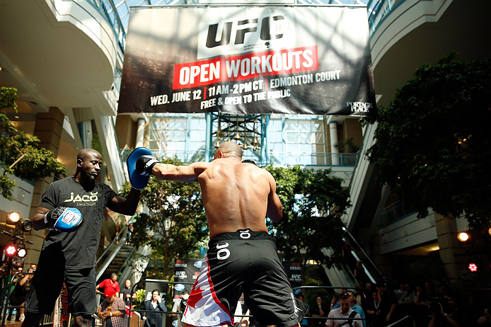 WINNIPEG, CANADA - JUNE 12:  Ryan Jimmo holds an open workout session for fans and media at Portage Place on June 12, 2013 in Winnipeg, Manitoba, Canada.  (Photo by Josh Hedges/Zuffa LLC/Zuffa LLC via Getty Images)