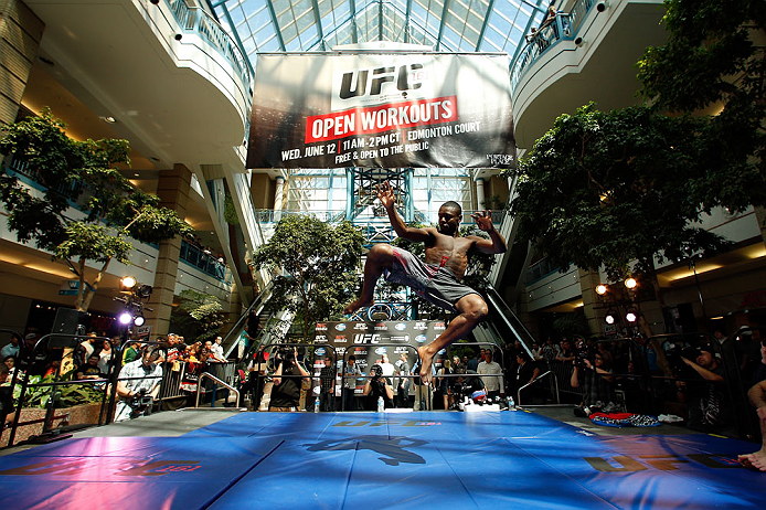 WINNIPEG, CANADA - JUNE 12:  Yves Jabouin holds an open workout session for fans and media at Portage Place on June 12, 2013 in Winnipeg, Manitoba, Canada.  (Photo by Josh Hedges/Zuffa LLC/Zuffa LLC via Getty Images)