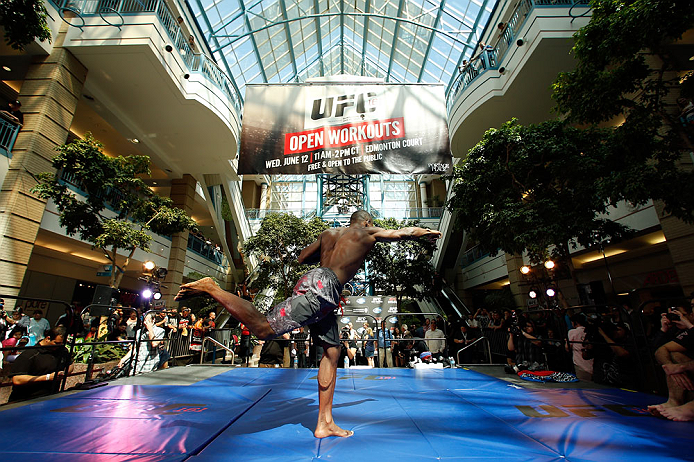 WINNIPEG, CANADA - JUNE 12: Yves Jabouin holds an open workout session for fans and media at Portage Place on June 12, 2013 in Winnipeg, Manitoba, Canada. (Photo by Josh Hedges/Zuffa LLC/Zuffa LLC via Getty Images)