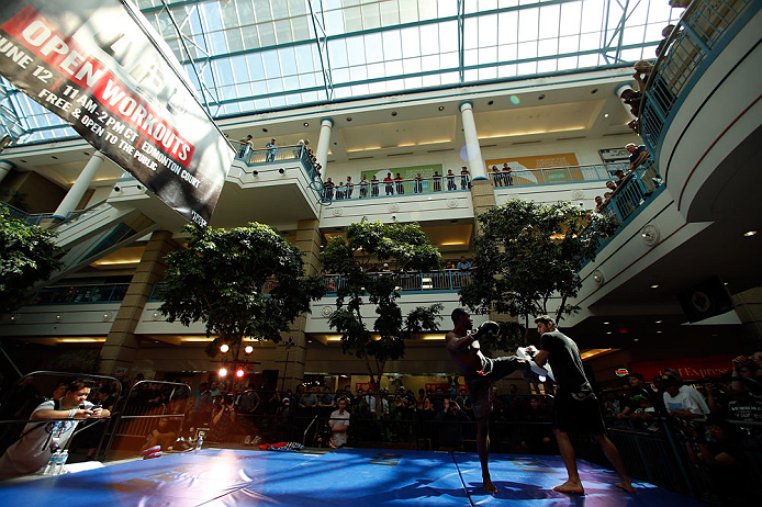 WINNIPEG, CANADA - JUNE 12: Yves Jabouin holds an open workout session for fans and media at Portage Place on June 12, 2013 in Winnipeg, Manitoba, Canada. (Photo by Josh Hedges/Zuffa LLC/Zuffa LLC via Getty Images)
