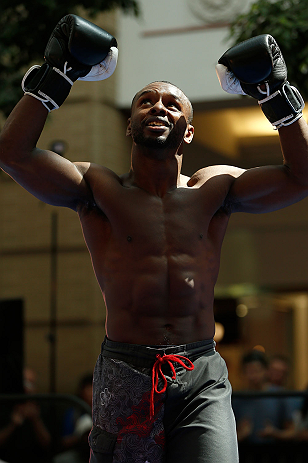 WINNIPEG, CANADA - JUNE 12:  Yves Jabouin holds an open workout session for fans and media at Portage Place on June 12, 2013 in Winnipeg, Manitoba, Canada.  (Photo by Josh Hedges/Zuffa LLC/Zuffa LLC via Getty Images)