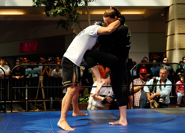 WINNIPEG, CANADA - JUNE 12:  Alexis Davis holds an open workout session for fans and media at Portage Place on June 12, 2013 in Winnipeg, Manitoba, Canada.  (Photo by Josh Hedges/Zuffa LLC/Zuffa LLC via Getty Images)