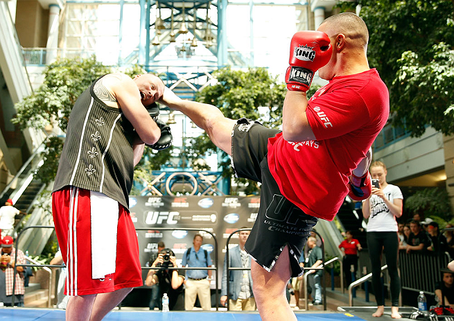 WINNIPEG, CANADA - JUNE 12: Pat Barry holds an open workout session for fans and media at Portage Place on June 12, 2013 in Winnipeg, Manitoba, Canada. (Photo by Josh Hedges/Zuffa LLC/Zuffa LLC via Getty Images)