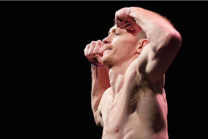 DALLAS, TX - MARCH 13: Joseph Duffy stands on the scale during the UFC 185 weigh-ins at the Kay Bailey Hutchison Convention Center on March 13, 2015 in Dallas, Texas. (Photo by Cooper Neill/Zuffa LLC/Zuffa LLC via Getty Images)