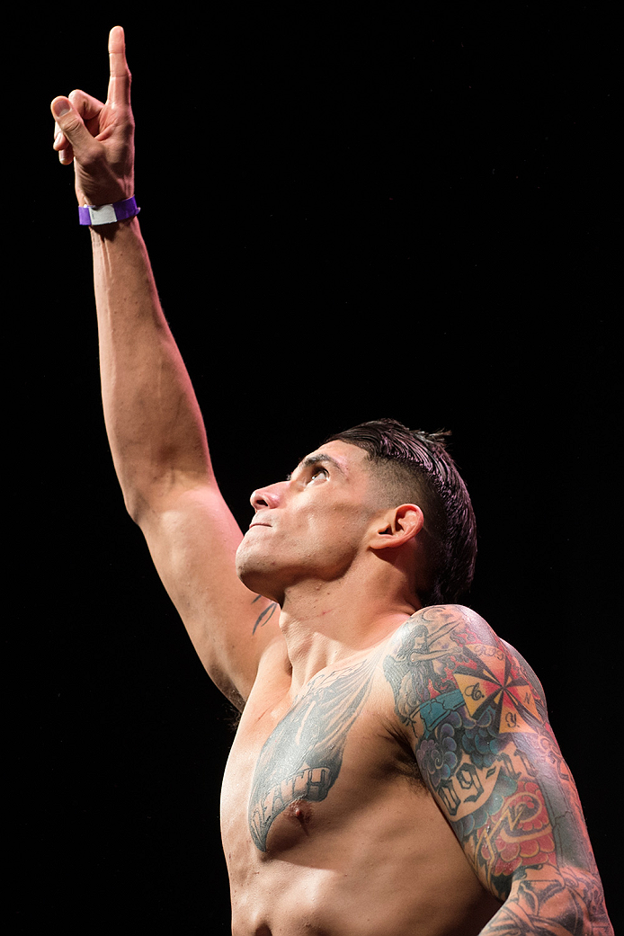 DALLAS, TX - MARCH 13: Roger Narvaez stands on the scale during the UFC 185 weigh-ins at the Kay Bailey Hutchison Convention Center on March 13, 2015 in Dallas, Texas. (Photo by Cooper Neill/Zuffa LLC/Zuffa LLC via Getty Images)