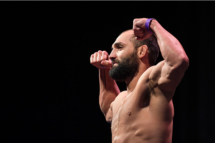 DALLAS, TX - MARCH 13: Johny Hendricks stands on the scale during the UFC 185 weigh-ins at the Kay Bailey Hutchison Convention Center on March 13, 2015 in Dallas, Texas. (Photo by Cooper Neill/Zuffa LLC/Zuffa LLC via Getty Images)