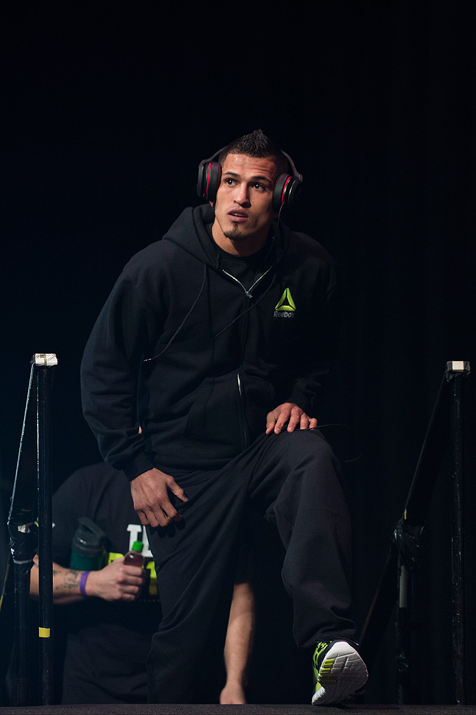 DALLAS, TX - MARCH 13: UFC lightweight champion Anthony Pettis walks to the scale during the UFC 185 weigh-ins at the Kay Bailey Hutchison Convention Center on March 13, 2015 in Dallas, Texas. (Photo by Cooper Neill/Zuffa LLC/Zuffa LLC via Getty Images)