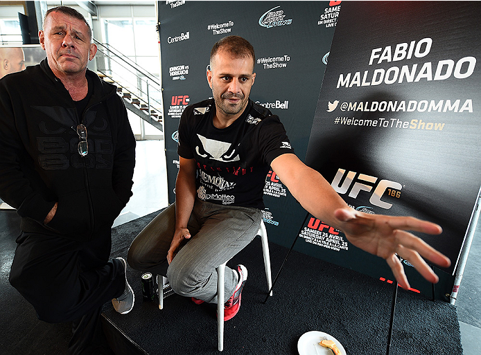 MONTREAL, QC - APRIL 23:  Fabio Maldonado interacts with media during the UFC 186 Ultimate Media Day at Scena on April 23, 2015 in Montreal, Quebec, Canada. (Photo by Jeff Bottari/Zuffa LLC/Zuffa LLC via Getty Images)