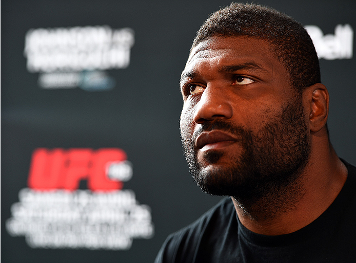 MONTREAL, QC - APRIL 23: Quinton 'Rampage' Jackson interacts with media during the UFC 186 Ultimate Media Day at Scena on April 23, 2015 in Montreal, Quebec, Canada. (Photo by Jeff Bottari/Zuffa LLC/Zuffa LLC via Getty Images)