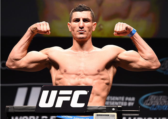 MONTREAL, QC - APRIL 24:   Nordine Taleb of Canada weighs in during the UFC 186 weigh-in at Metropolis on April 24, 2015 in Montreal, Quebec, Canada. (Photo by Josh Hedges/Zuffa LLC/Zuffa LLC via Getty Images)