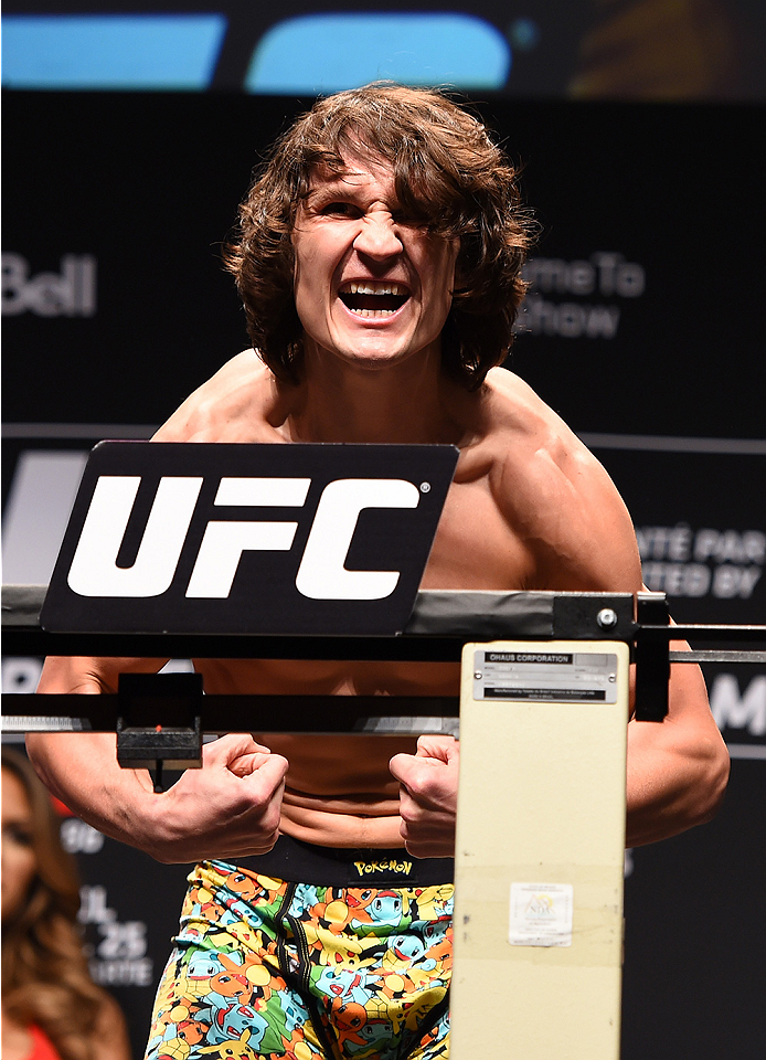 MONTREAL, QC - APRIL 24:   David Michaud of the United States weighs in during the UFC 186 weigh-in at Metropolis on April 24, 2015 in Montreal, Quebec, Canada. (Photo by Josh Hedges/Zuffa LLC/Zuffa LLC via Getty Images)