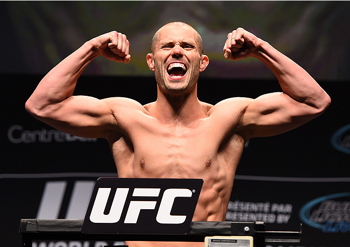 MONTREAL, QC - APRIL 24:   Chad Laprise of Canada weighs in during the UFC 186 weigh-in at Metropolis on April 24, 2015 in Montreal, Quebec, Canada. (Photo by Josh Hedges/Zuffa LLC/Zuffa LLC via Getty Images)