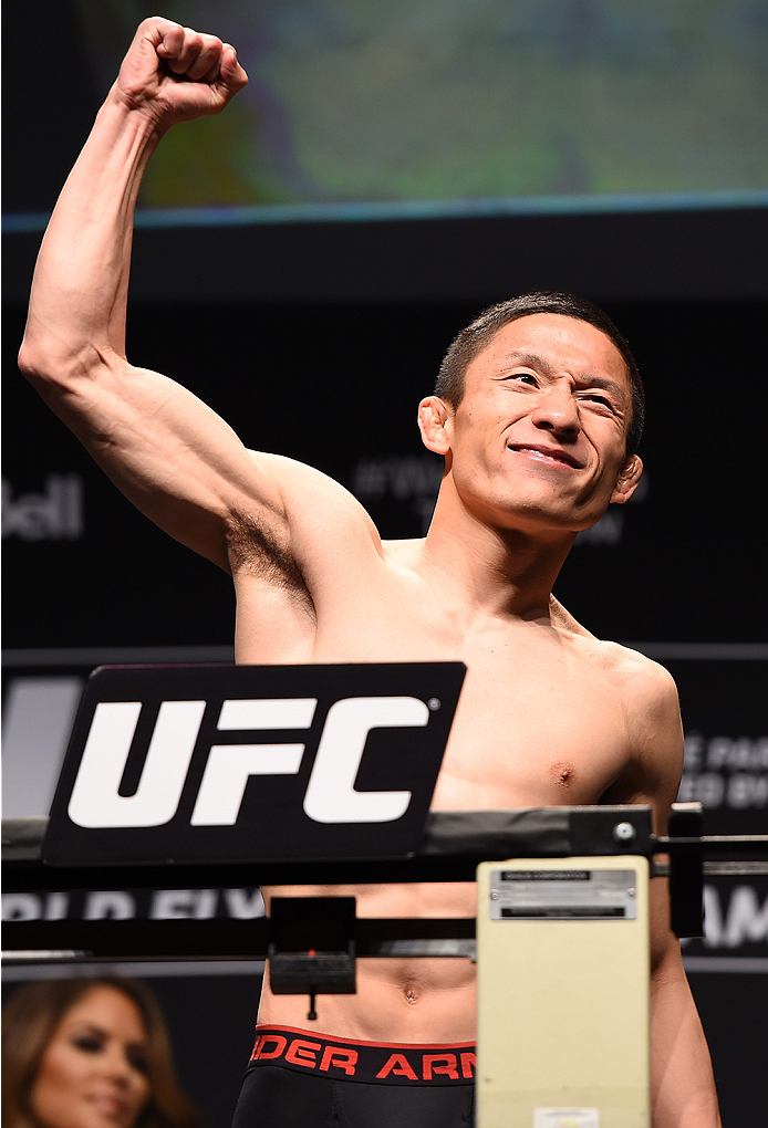 MONTREAL, QC - APRIL 24:   Kyoji Horiguchi of Japan weighs in during the UFC 186 weigh-in at Metropolis on April 24, 2015 in Montreal, Quebec, Canada. (Photo by Josh Hedges/Zuffa LLC/Zuffa LLC via Getty Images)