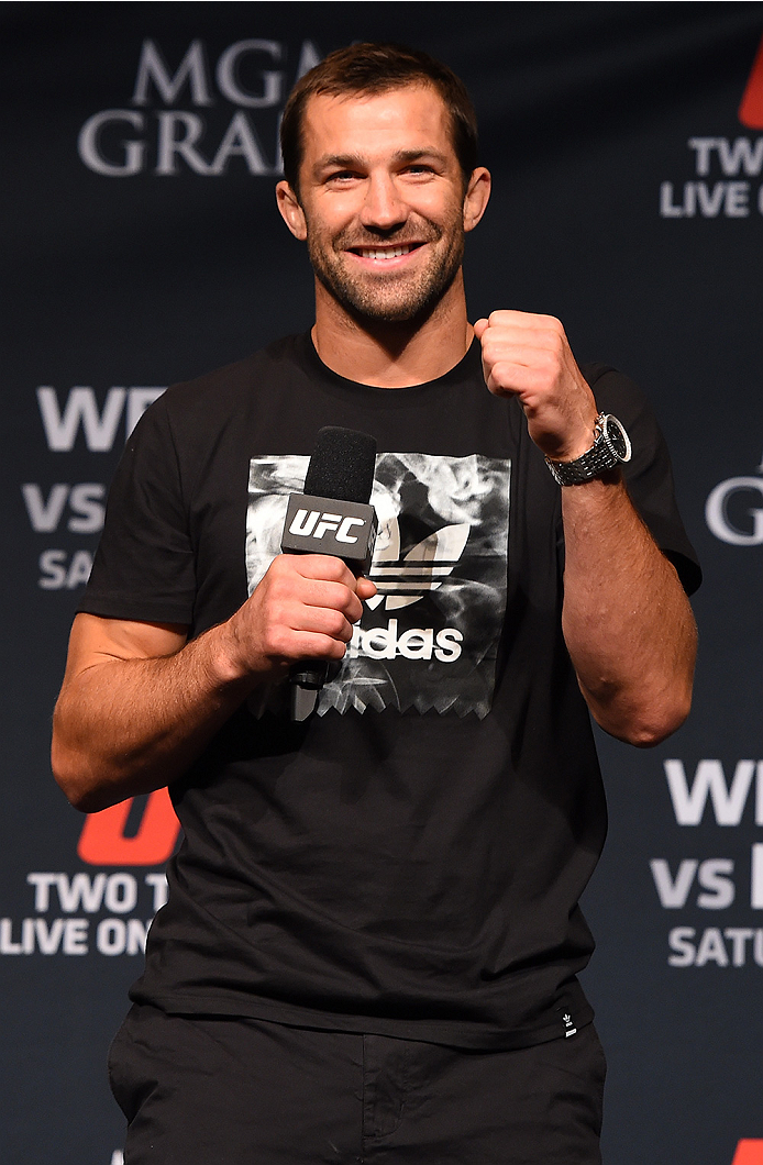 LAS VEGAS, NV - MAY 22:   UFC middleweight contender Luke Rockhold interacts with fans during a Q&A session before the UFC 187 weigh-in at the MGM Grand Conference Center on May 2, 2015 in Las Vegas, Nevada. (Photo by Josh Hedges/Zuffa LLC/Zuffa LLC via G