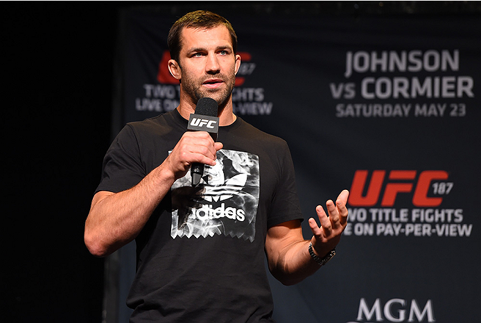 LAS VEGAS, NV - MAY 22:   UFC middleweight contender Luke Rockhold interacts with fans during a Q&A session before the UFC 187 weigh-in at the MGM Grand Conference Center on May 2, 2015 in Las Vegas, Nevada. (Photo by Josh Hedges/Zuffa LLC/Zuffa LLC via G