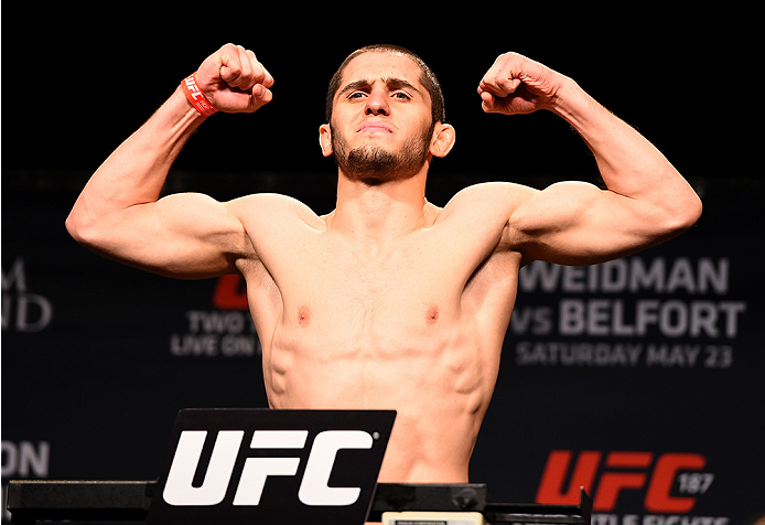 LAS VEGAS, NV - MAY 22: Islam Makhachev of Russia weighs in during the UFC 187 weigh-in at the MGM Grand Conference Center on May 22, 2015 in Las Vegas, Nevada. (Photo by Josh Hedges/Zuffa LLC/Zuffa LLC via Getty Images)
