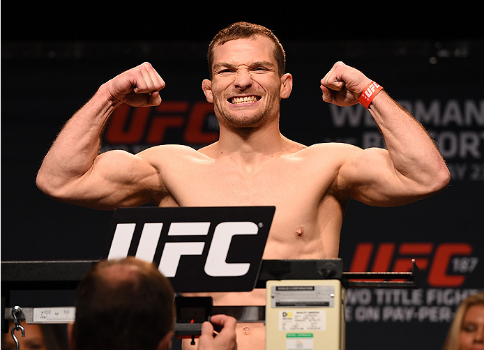 LAS VEGAS, NV - MAY 22:   Zach Makovsky weighs in during the UFC 187 weigh-in at the MGM Grand Conference Center on May 22, 2015 in Las Vegas, Nevada. (Photo by Josh Hedges/Zuffa LLC/Zuffa LLC via Getty Images)