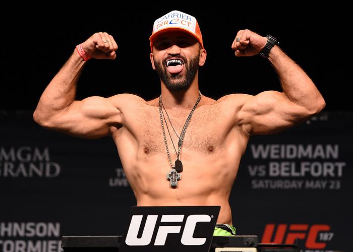 LAS VEGAS, NV - MAY 22:   Andrei Arlovski of Belarus weighs in during the UFC 187 weigh-in at the MGM Grand Conference Center on May 2, 2015 in Las Vegas, Nevada. (Photo by Josh Hedges/Zuffa LLC/Zuffa LLC via Getty Images)