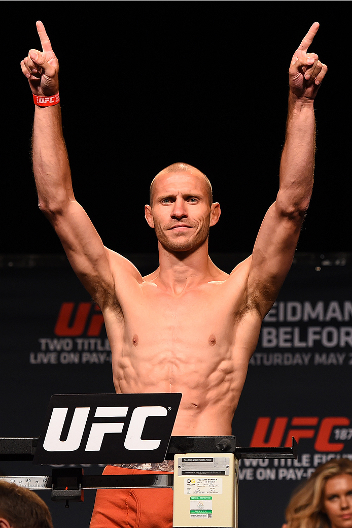 LAS VEGAS, NV - MAY 22:   Donald 'Cowboy' Cerrone weighs in during the UFC 187 weigh-in at the MGM Grand Conference Center on May 2, 2015 in Las Vegas, Nevada. (Photo by Josh Hedges/Zuffa LLC/Zuffa LLC via Getty Images)