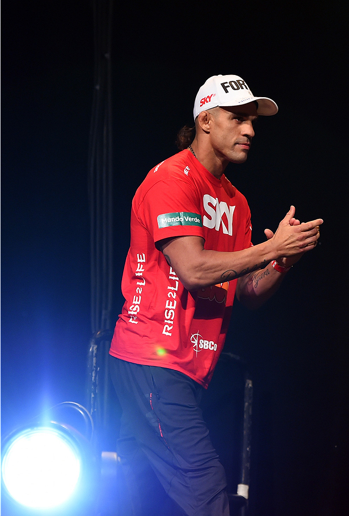 LAS VEGAS, NV - MAY 22:   Vitor Belfort of Brazil prepares to weigh in during the UFC 187 weigh-in at the MGM Grand Conference Center on May 2, 2015 in Las Vegas, Nevada. (Photo by Josh Hedges/Zuffa LLC/Zuffa LLC via Getty Images)