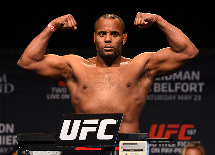 LAS VEGAS, NV - MAY 22:   Daniel Cormier weighs in during the UFC 187 weigh-in at the MGM Grand Conference Center on May 2, 2015 in Las Vegas, Nevada. (Photo by Josh Hedges/Zuffa LLC/Zuffa LLC via Getty Images)