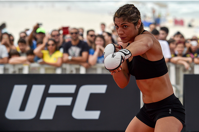 RIO DE JANEIRO, BRAZIL - JULY 29: Womens bantamweight contender Bethe Correia of Brazil holds an open training session at Pepe Beach on July 29, 2015 in Rio de Janeiro, Brazil. (Photo by Buda Mendes/Zuffa LLC/Zuffa LLC via Getty Images)