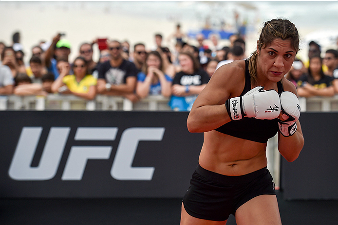 RIO DE JANEIRO, BRAZIL - JULY 29: Womens bantamweight contender Bethe Correia of Brazil holds an open training session at Pepe Beach on July 29, 2015 in Rio de Janeiro, Brazil. (Photo by Buda Mendes/Zuffa LLC/Zuffa LLC via Getty Images)